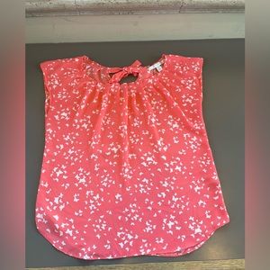 LC Lauren Conrad Pink and White Tie Back Cap Sleeve Butterfly Blouse